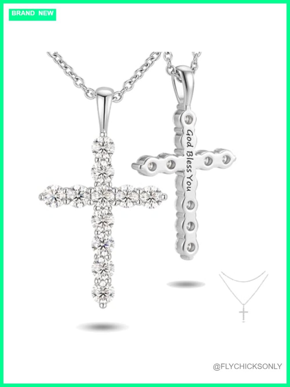 1.1ct Moissanite Cross Necklace 14K Gold Plated Double Layer Pendant